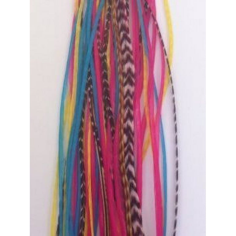 Feather Hair Extensions, Feather Hair Extensions, 100% Real Rooster  Feathers, Long Pink, Purple, Blue Colors, 20 Feathers with 20 Silicone  Microlinks and loop tool