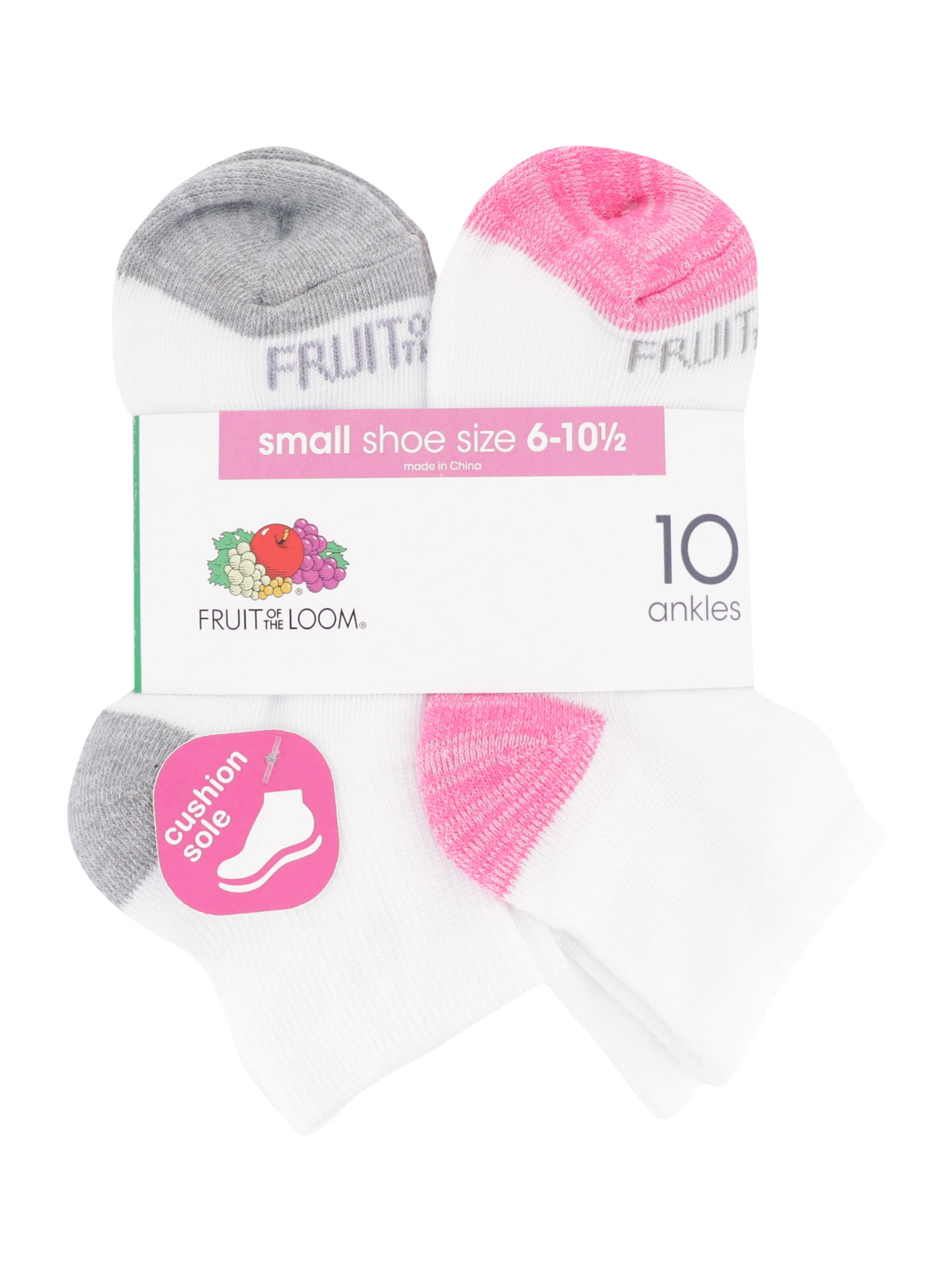 Fruit of the Loom Girls Cushion Ankle Socks, 10-Pack