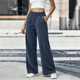 thumbnail image 2 of Women's High Waist Corduroy Wide Leg Pants, Elastic Fabric Flowy Pocket Polyester Trousers, Warm Soft Casual Bottoms for Shopping Commute Early Winter | TruHer,Navy XL, 2 of 9