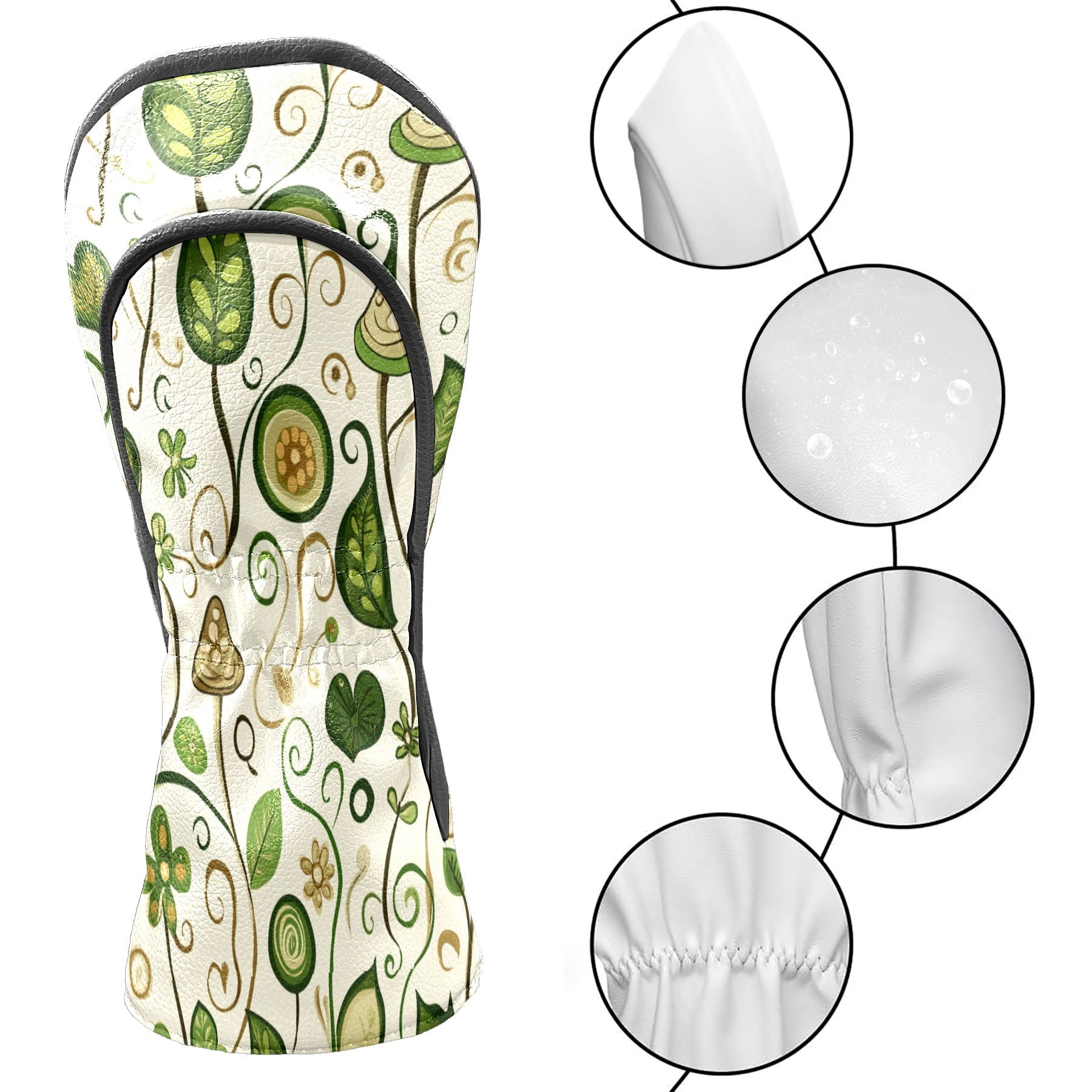 Golf Club Covers PU Leather Waterproof Head Covers for Fairway Woods Hybrids Green Cute Pattern
