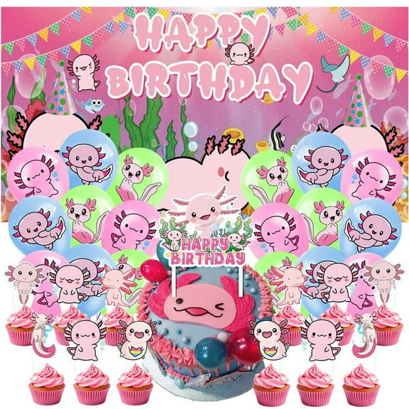 Axolotl Party Supplies Latex Balloons Decor Banner Backdrop Kit Birthday Decorations
