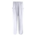 thumbnail image 4 of Wide Leg Pants for Women Elastic Waist Cotton Linen Straight Leg Pants Casual Baggy Lounge Trousers with Pockets White, 4 of 5