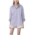 thumbnail image 1 of Bowake Button down Shirt for Women Lapel Long Sleeve Oversized Work Office Blouse Casual Solid Color Fall Tops, 1 of 6