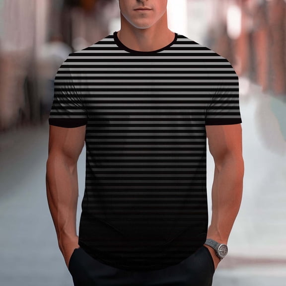 Workout Shirts for Men Ombre Striped Quick Dry Performance Tees Casual Breathable Athletic Gym T Shirt Size M-3XL