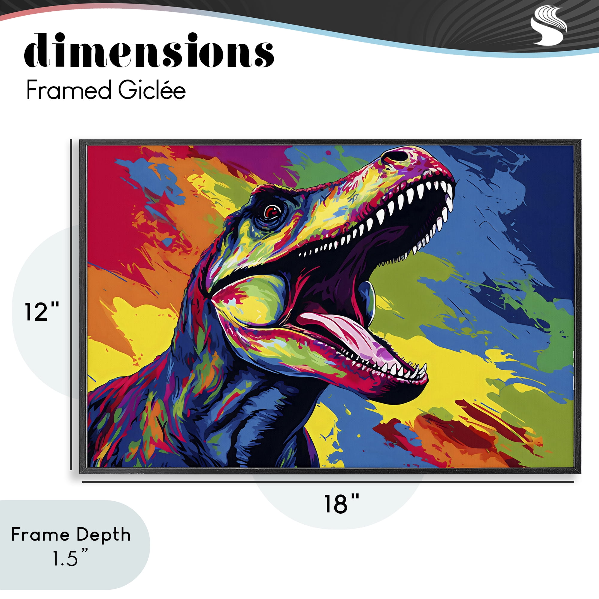 Stupell Industries Brightly Colored Dinosaur Black Framed Giclee Art, design by Creative Studio