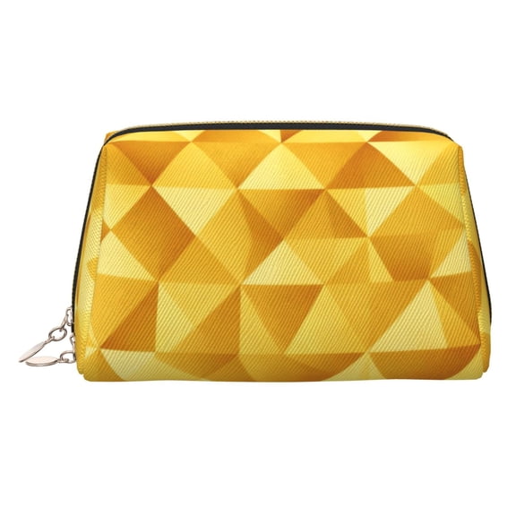 Leather Makeup Brush Bag With Zipper Gold Texture Glitter Portable Travel Cosmetic Organizer Case For Daily Work Essentials Gold