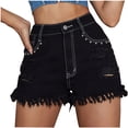 thumbnail image 2 of LOVZFMLL Short en Denim pour Femmes, Mode, Taille Haute, Droit, avec Poches et Trous, Short Tendance de Rue, Tube Droit Cassé, Noir G, 2 of 8