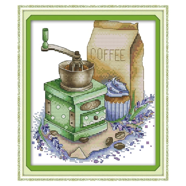 Food Coffee Maker 2-Strand 14CT Tela preimpresa Kit de punto de cruz Decoración para el hogar FLhrweasw Nuevo