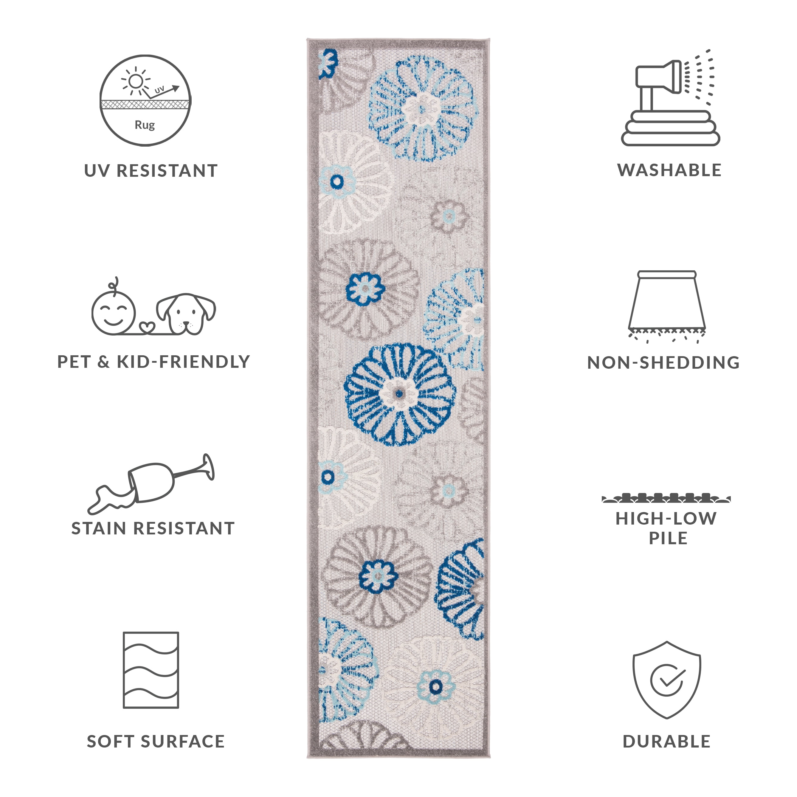 SAFAVIEH Cabana Aria Cream/Red 2'X8' Runner Indoor/Outdoor Runner Rug Grey/Blue, 2' x 8'