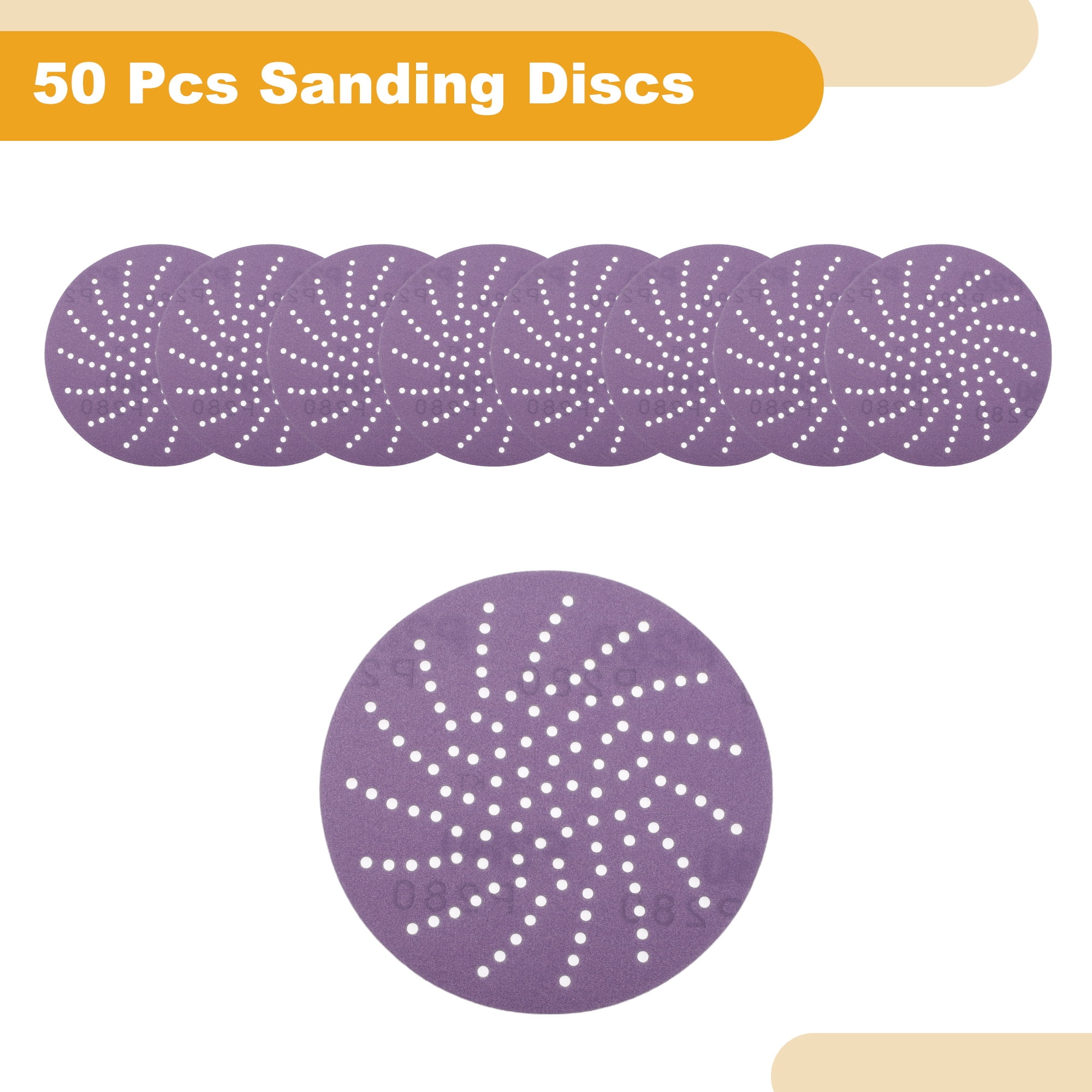 Unique Bargains 50 Pcs 5" 280 Grit Sanding Discs Hook and Loop Sandpaper Purple