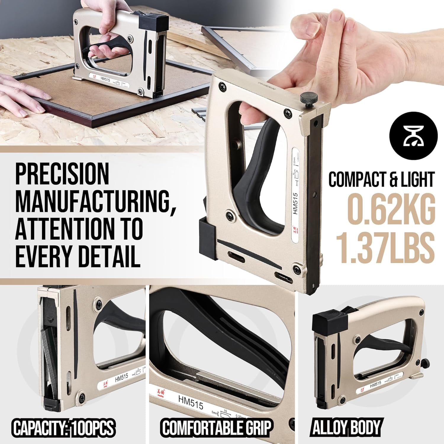MEITE HM515 Manual Point Driver Stapler for Picture Framing with 1000 Flexible Point Nails