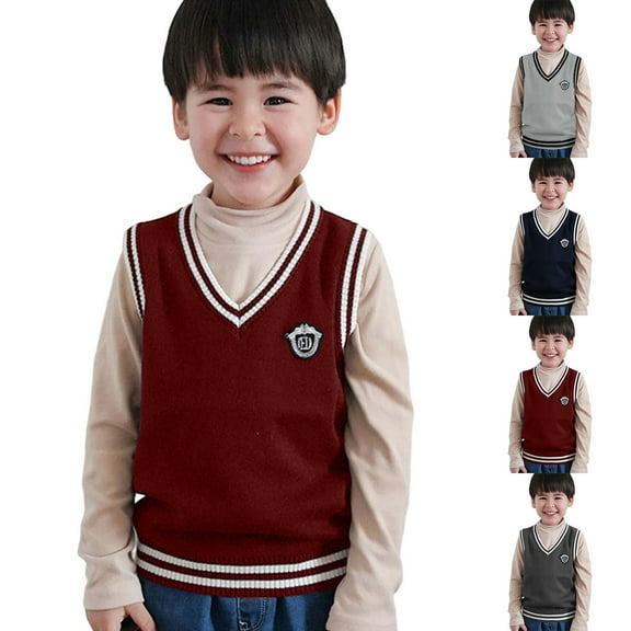 TBWNWG Boys Sweaters V Neck Color Block Knit Vest for Kids Versatile Winter Pullover Casual Layering Apparel for Ages 3 to 16,Size 7-8 Years