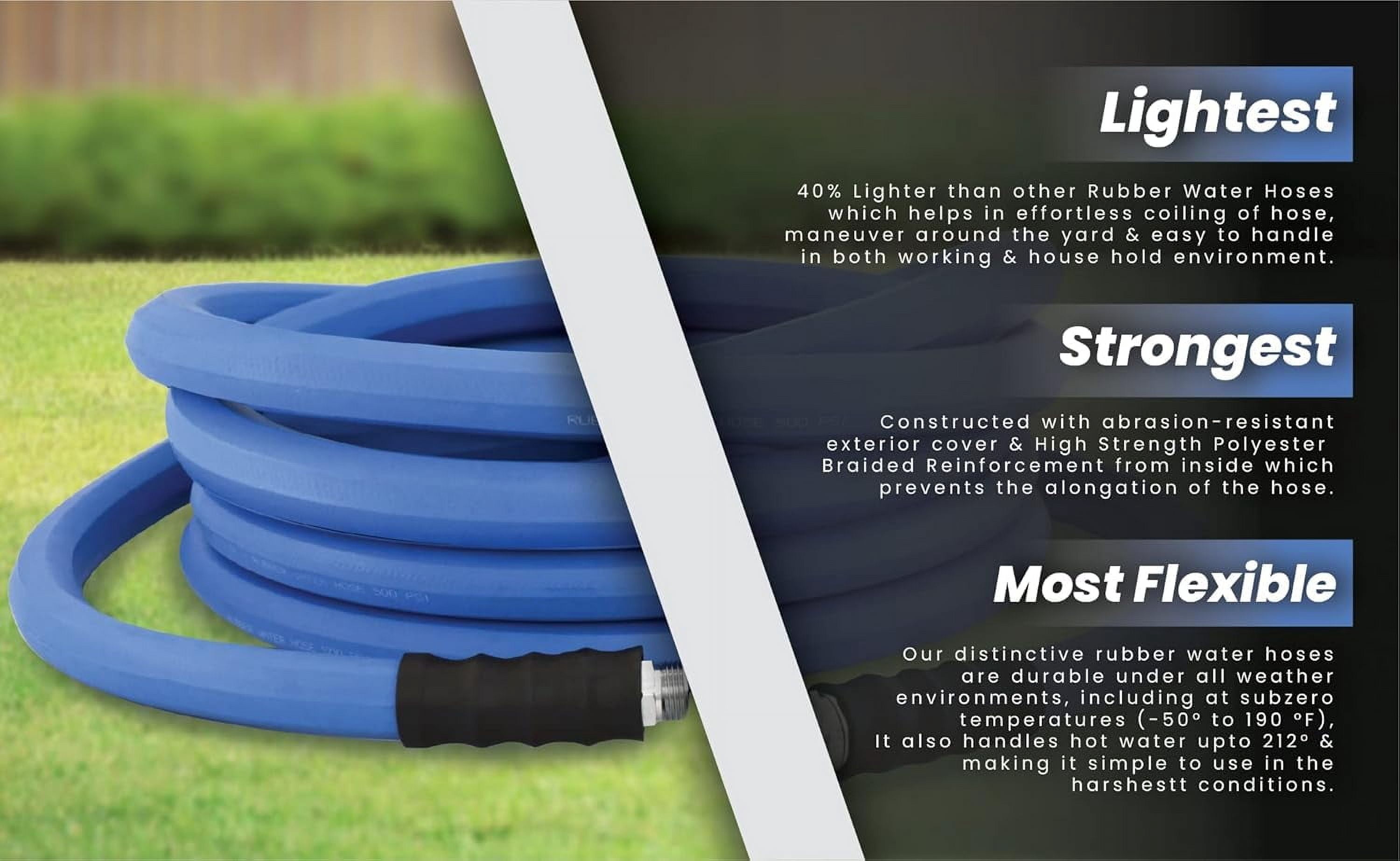 AG-Lite 5/8" x 100 ft Irrigation Hose, 100% Rubber, 500 PSI, Agriculture Grade, Lightweight & Flexible, 3/4" GHT Brass Fittings, Hot & Cold Water Use, Kink Resistant, 10-Year Warranty