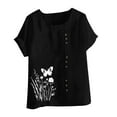 thumbnail image 4 of Cute T Shirts for Women Floral Butterfly Graphic Tees Cotton Linen Plus Size Tops Short Sleeve Button Down Blouses Trendy Summer Casual Shirts Teen Girls Loose Fit Tunic Beach Vacation Clothing, 4 of 4