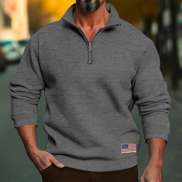 pstuiky Camisas para hombre de manga larga, Camisa de manga larga raglán con cuello alto y cremallera de color sólido informal para hombre. Tops de hombre l