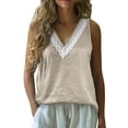 thumbnail image 2 of MYAOYI Women's Daily Casual Wear Tank Top, Lace V Neck Cotton Linen Sleeveless Loose Fit Summer Blouse for Home Errands Weekend Gathering, 2 of 9