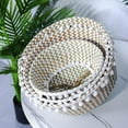 thumbnail image 6 of JANDEL Storage Basket, Foldable Handmade Folding Wicker Grass Weaving White Pattern with Small Plush Balls Flower Basket, Storage Basket for Storing Cosmetics, Dirty Clothes, B2, 6 of 13