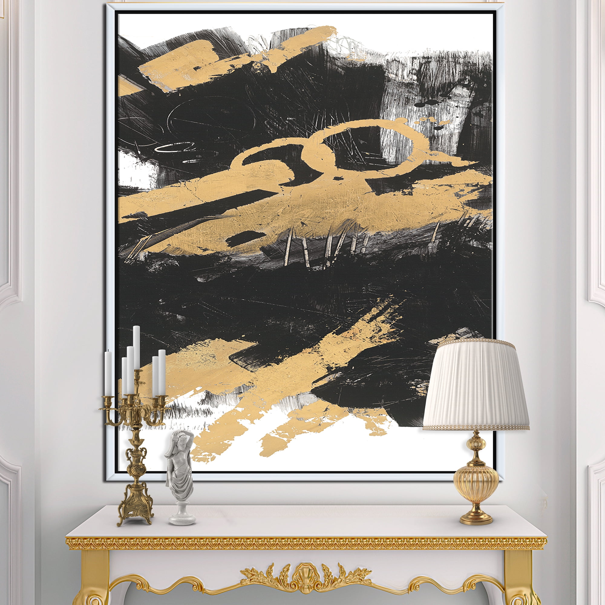 Designart ' Gold and Black drift IV ' Glam Framed Canvas
