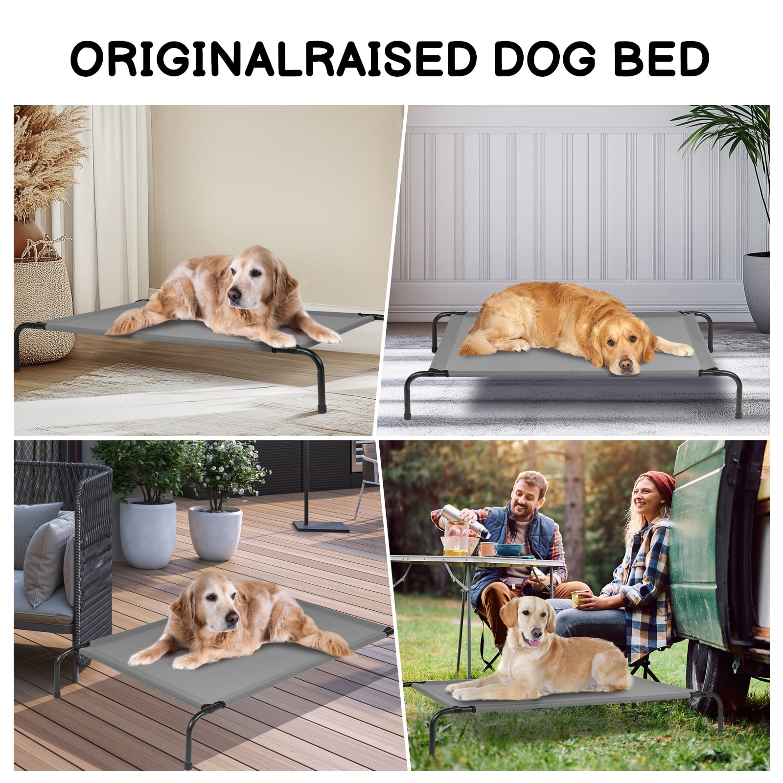 HiiKaa 50 inch Elevated Raised Cooling Cots Bed for Large Dogs,Indoor & Outdoor Portable Pet Hammock,Grey