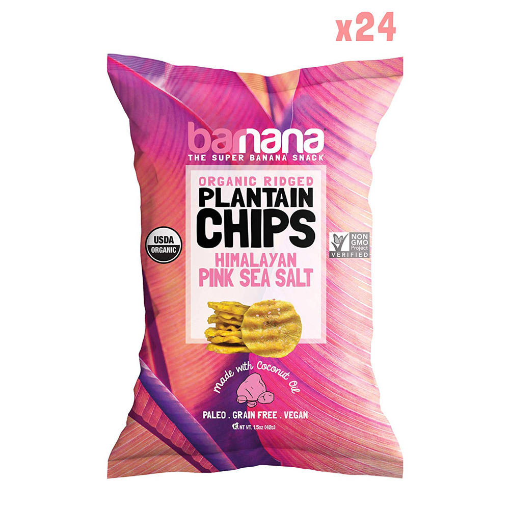 Barnana Organic Plantain Chips Himalayan Pink Salt 1.5 Ounce, 24