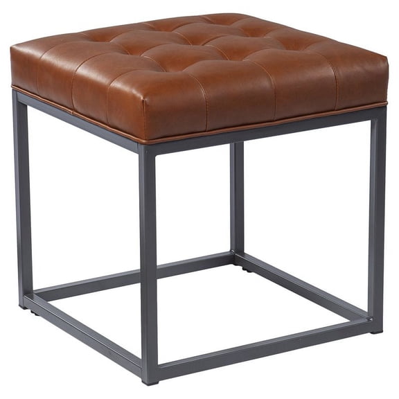 Maklaine Contemporary Square Bonded Leather Upholstered Ottoman in Brown