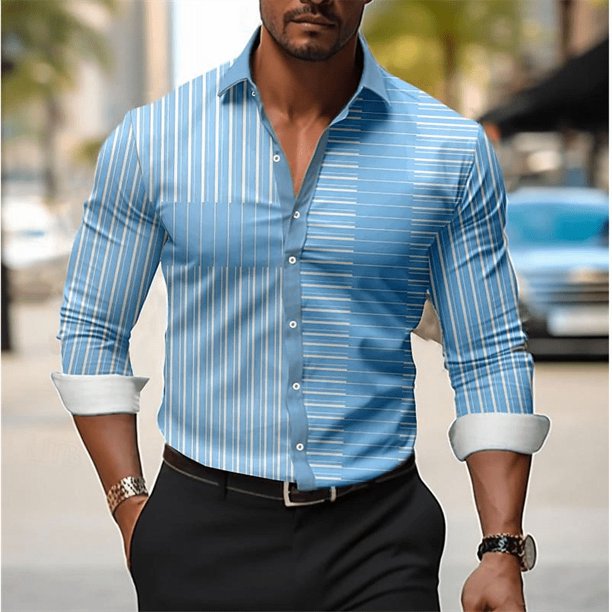 Camisa a cuadros con líneas 3D para hombre, camisa de manga larga con solapa de alta calidad, camisa social para hombre, ropa de lujo, camisa ajustada para baile de graduación, camisa extragrande