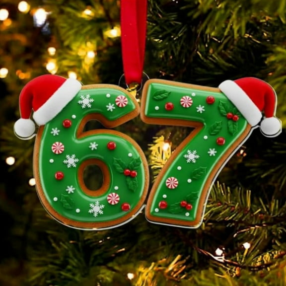 3 PC Six Seven Christmas Ornament 2025, Funny 67 Meme Ornament, Funny Christmas Ornaments 2025, Santa Ornaments for Christmas Tree, Stocking Stuffers for Teens (Gingerbread 67)