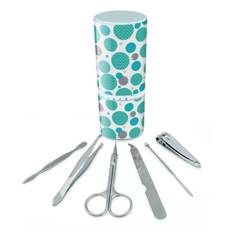 Mint Chevrons on Blue Manicure Pedicure Grooming Beauty Care Travel Kit