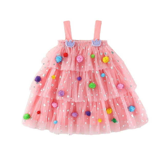 FhsagQ Robes pour Filles Tout-Petites Filles Sans Manches Fête des Fêtes Robe à Volants en Maille Fête de Danse Robes de Princesse Tout-Petites Filles Printemps le 7 Juillet Robes 3-4T Fête de l'Indépendance 18-24 Mois
