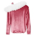 thumbnail image 7 of ZQUUVOU Girls Velvet Off Shoulder Tops Long Sleeve Solid Color Faux Fur Trim Blouse for Kids Party Holiday Pink, 7 of 7
