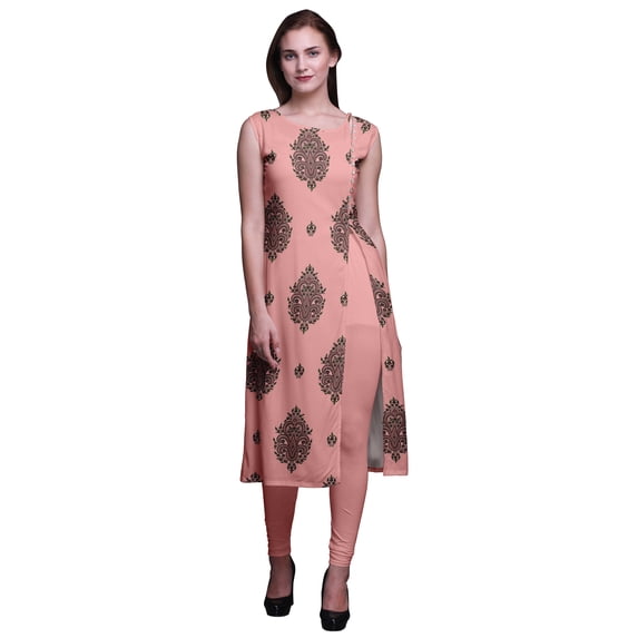 Bimba Printed Side Slit Straight Kurtis For Women Sleeveless Summer Kurta