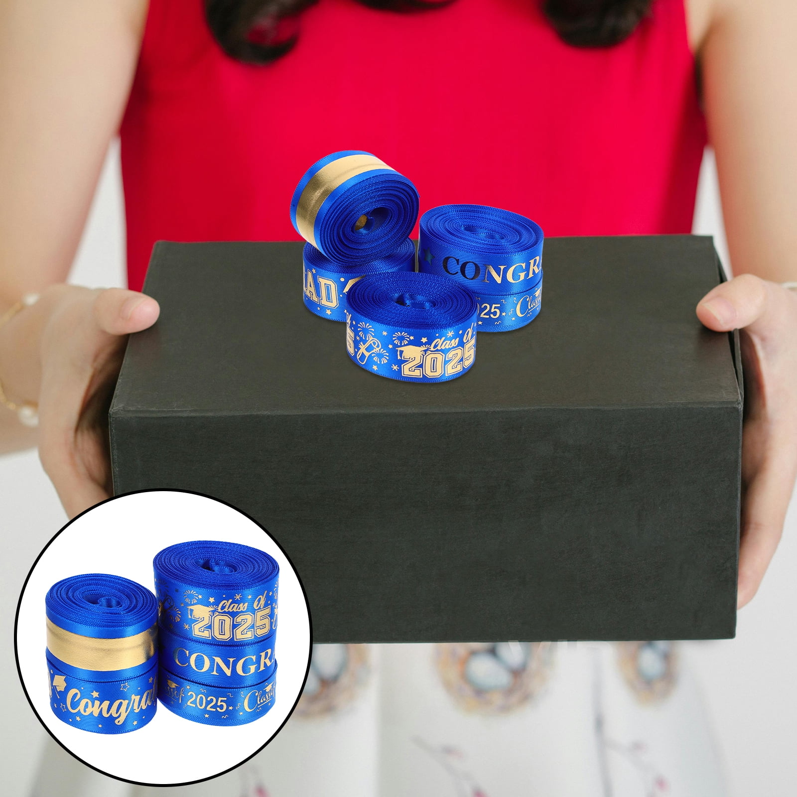 WEUVEB 5 Rolls Floral Wired Ribbon Blue for DIY Crafting for Artists and Crafters