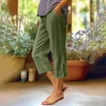 thumbnail image 6 of Yuanlook Casual Capri Pants for Women,Wide Leg Linen Palazzo Trousers Pull On Elastic Loose Flowy Pants - Green - XXXL, 6 of 6