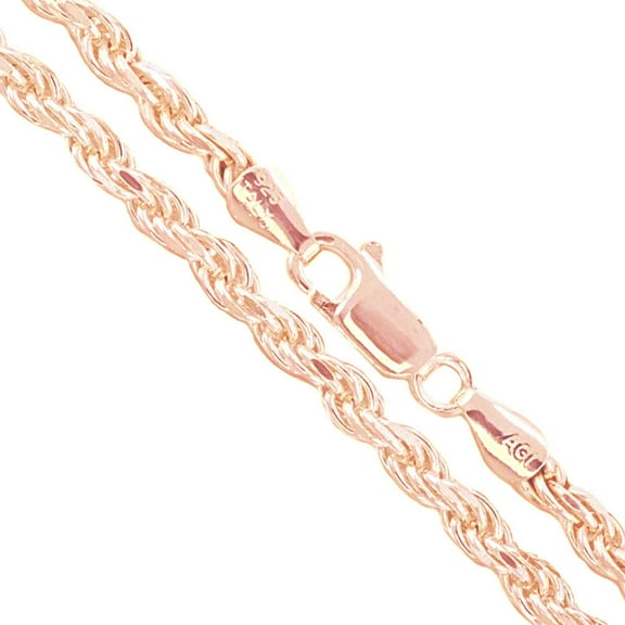 22k Rose Gold Plated Sterling Silver Diamond-Cut Rope Chain 3.7mm Solid 925 Italy Necklace 28" Female