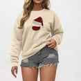 thumbnail image 2 of Women's Christmas Outfits Crewneck Sweathshirt Rhinestones Wine Glass Pattern Trendy Baggy Pullover Holiday Tops (XL, Beige), 2 of 7