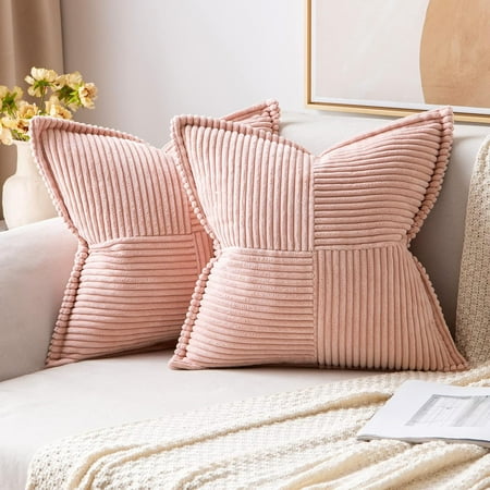 

MIULEE Corduroy Pillow Covers with Splicing Set of 2 Super Soft Boho Striped Pillow Covers Broadside Decorative Textured Throw Pillows for Spring Couch Cushion Livingroom 16x16 inch Pink