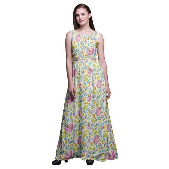 Bimba Floral Ladies Round Neck Sleeveless Long Tank Casual Maxi Print Dress-Large