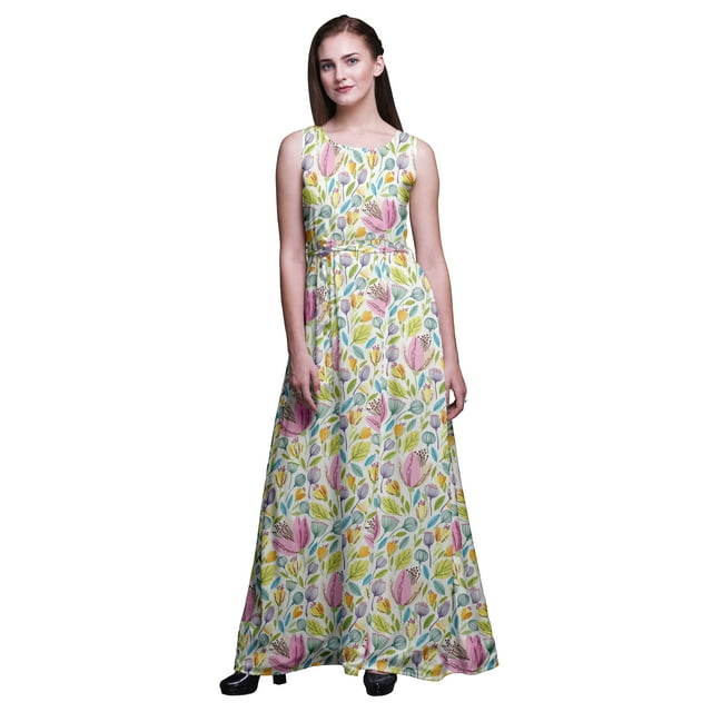 Bimba Robe Longue Débardeur Maxi à Fleurs pour Femme, Col Rond, Imprimée, Robe de Soirée - Xxx-Grand