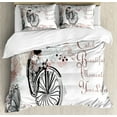 thumbnail image 1 of Spring King Size Duvet Cover Set, Vintage Bike Covered by Soft Tone Blooms Leaves in the Park Butterflies Flying Theme, Decorative 3 Piece Bedding Set with 2 Pillow Shams, Multicolor, by Ambesonne, 1 of 3