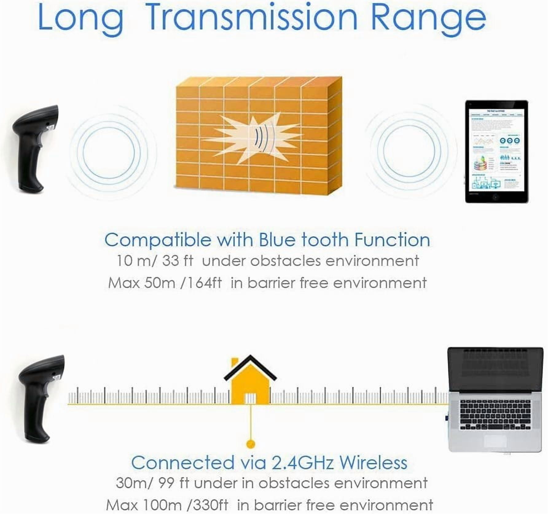 XIANJINO Fully Upgraded Wireless 2D QR Barcode Scanner with Stand, 3 in 1 Bluetooth & 2.4GHz Wireless & USB Wired, Connect Smart Phone Tablet PC, Image Bar Code Reader with Vibration Alert