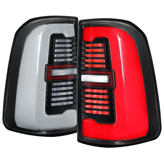 Spec-D Tuning Full LED Black Tail Lights w/ White LED Sequential Turn Signals and Startup Animation Compatible with 2019-2024 Dodge RAM 1500, Left   Right Pair Assembly