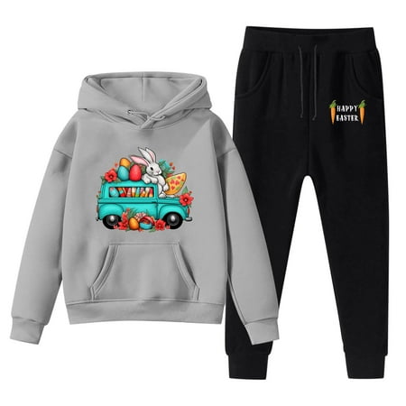 

2PCS Toddler Outfit Sets Kids Hoodie Sweatshirt Sweatpants Easter Cartoon Rabbit Print Pullover Hoodie Set Tracksuit Outfits Fall Thermal Leisure Fashion Outfit 3-12Y