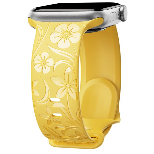 Correa Con Grabado Floral Compatible Con Apple Watch Band De 38 Mm, 40 Mm, 41 Mm, 42 Mm, 44 Mm, 45 Mm, 46 Mm, 49 Mm, Correa De Silicona Brillante Con Diseño De Flores Silvestres Para Iwatch Band Serie