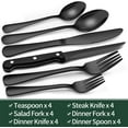 thumbnail image 2 of Juego de cubiertos negros de 24 piezas con cuchillos para carne, juego de cubiertos negros para 4, juego de cubiertos de acero inoxidable de grado alimenticio, juegos de utensilios con acabado de, 2 of 6