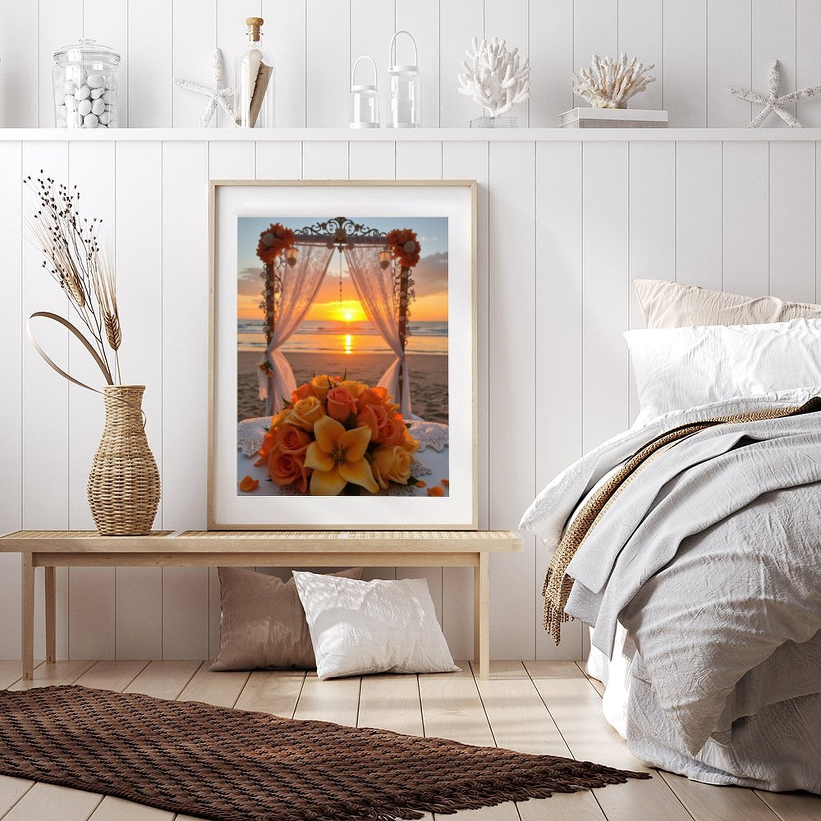 Diamond Art Kits for Adults - 5d Sunset Beach Wedding Arch Flowers Diamond Painting for Adults, Diamond Art for Adults Beginners, Diamond Painting Kits for Adults for Home Wall Decor