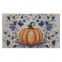 Pumpkin With Blue Floral Background Outdoor Door Mat, design by Creative Studio, 18"x30"