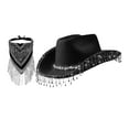 thumbnail image 2 of Sombrero de vaquero Sunnimix con flecos de diamantes de imitación y pañuelo Negro, 2 of 7