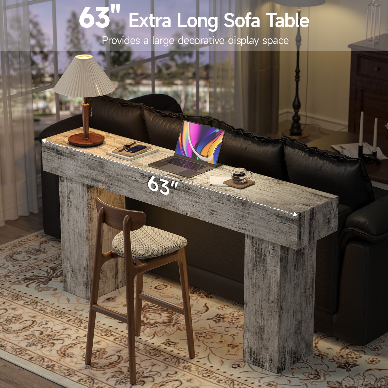 Doubleslee 63 Inch Long Entryway Table, Farmhouse Wood ConsoleTable Behind Couch, Industrial Hallway Accent Table for Living Room（Farmhouse White)
