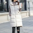 thumbnail image 2 of Htigea Long Puffer Vest for Women Quilted Hooded Sleeveless Jacket Fall Coats Casual Travel Outerwear with Pocket White L, 2 of 7