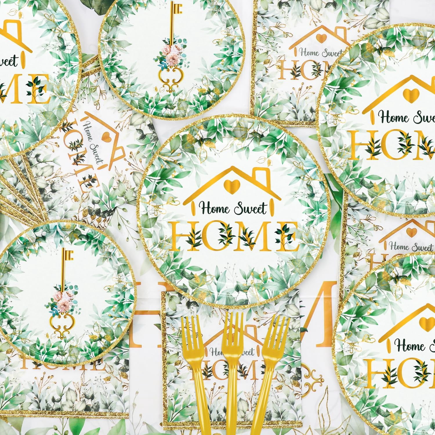 Housewarming Party Decorations - 162pcs Home Sweet Home Party Tableware Set, House Warming Tablecloth, Housewarming Key Plates and Napkins for Welcome Home New Home Wedding Decoration, Serve 40